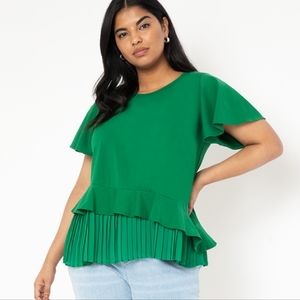 Eloquii Emerald Green Pleated Hem Top